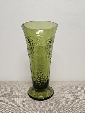 Indiana Glass Green Glass Vase with Grape Harvest Pattern
